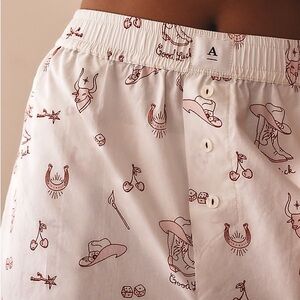 Anthropologie Cotton Boxer Short Western Print White Red Size XXS NWT